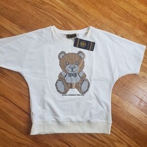 Black Pharaof White and Brown Teddy Bear Sweatshirt Sz M New